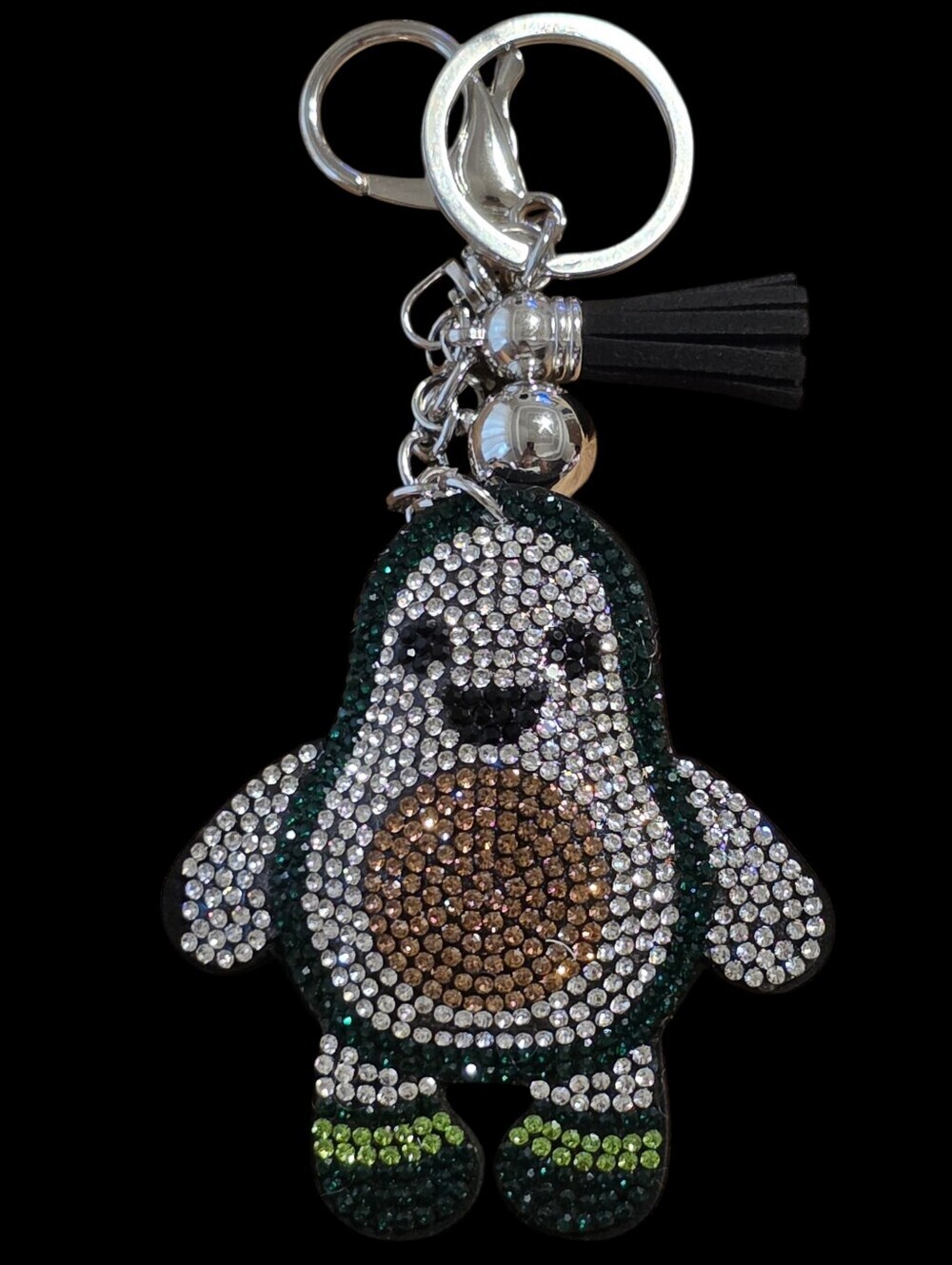 Crystal Embellished Avocado Bag Charm Keychain - Green, Brown, Silver